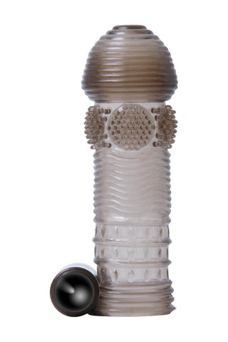 Selopa Penissleeve Set är ett texturerat, cylindriskt räfflat föremål med en kupolformad topp och avtagbar svart bas, som erbjuder intensiva vibrationer för en oöverträffad upplevelse.