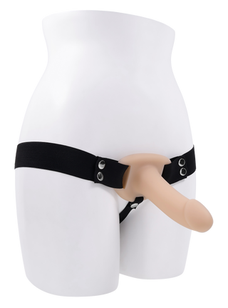 Selopa Hollow Strap On, 16 cm, svart harness med ihålig dildo och justerbar rem, syntetmaterial, enkel design.