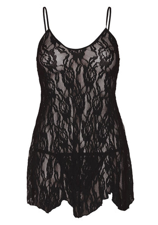 Rose Lace Flair Chemise kombinerar elegans med svart spets, spaghettiband och ett blommönster med spetsdetaljer. Dess rena design erbjuder en bekväm, lös passform.