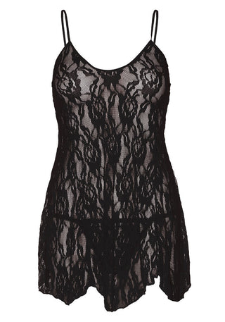 Rose Lace Flair Chemise kombinerar elegans med svart spets, spaghettiband och ett blommönster med spetsdetaljer. Dess rena design erbjuder en bekväm, lös passform.