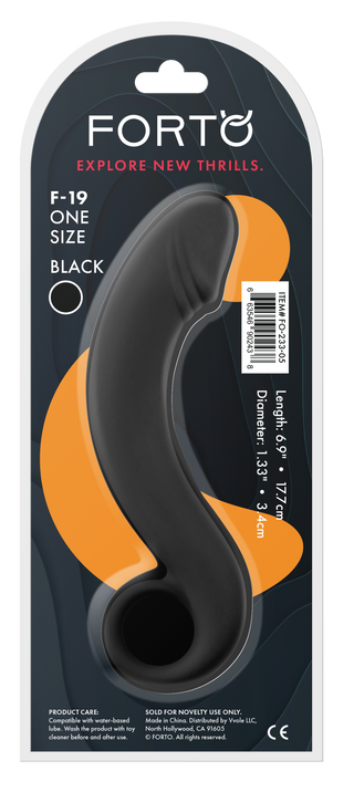 Svart böjd silikondildo, one size, med slät yta och konturerad design.