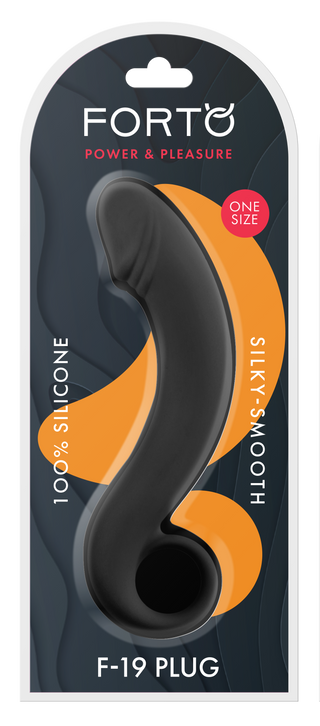 Svart böjd dildo i premium silikon, one size, med slät yta och diskret märkning om 100 silikon.