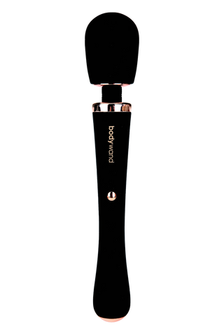 Bodywand Couture Magic Wand är en svart och roséguld stavvibrator med ett silikonhandtag, utformad för kraftfull klitorisstimulering.