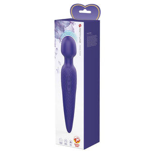 PrettyLove Anthony Wand-massager i texturerad, blommig förpackning med synligt varumärke, har en värmefunktion och flera vibrationslägen.