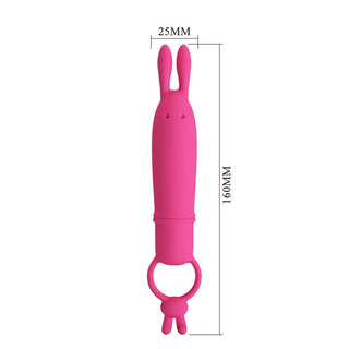 Rosa bulletvibrator i silikon, 160 mm x 25 mm, med ett handtag i form av en ögla vid basen.