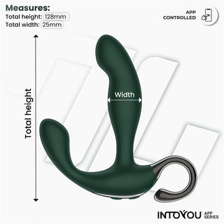 Greeny Prostatavibrator med Appstyrning i mörkgrönt, flera vibrationslägen. Höjd: 128 mm, bredd: 25 mm.