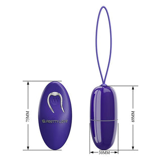 Vibratorägg med fjärrkontroll, rosa silikon, slät design, 12 lägen; mått: 75mm, 69mm och 30mm.