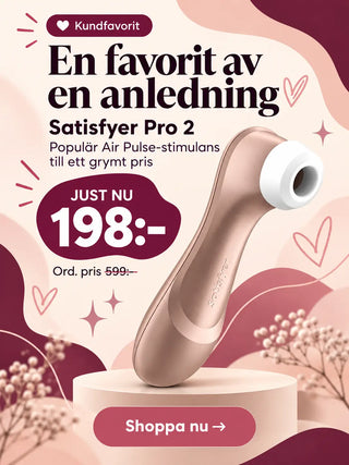 Mobil slider för Taboo.se med Satisfyer Pro 2 som kundfavorit, kampanjpris 198 kr och ordinarie pris 599 kr.