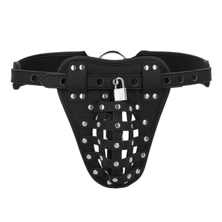 Svart PU Jockstrap med lås och metalldetaljer - perfekt för alla BDSM-samlingar.