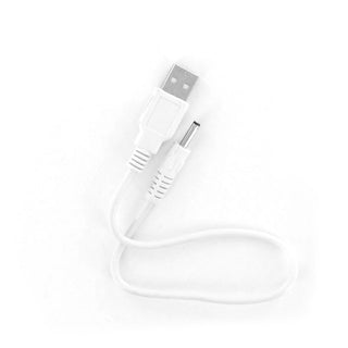 En vit LELO USB-laddare visa mot en vit bakgrund, kompatibel med alla LELO-produkter.