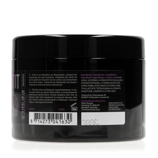 FistIt Anal Relaxer 500 ml är en svart plastbehållare med en ingrediensetikett och streckkod på baksidan. Detta vattenbaserat glidmedel är perfekt för analsex.