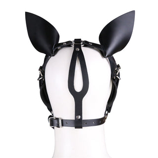 Bakifrån av Häst Huvudmasken i svart läder, med stora spetsiga öron och spännband – perfekt för att komplettera ditt Nezababy-cosplay.