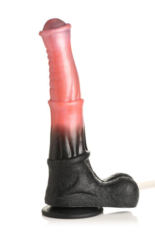 Centaur Explosion Squirting Dildo erbjuder en nyckfull design med sin tvåtonade rosa och svarta färg, formad som en känga med högt skaft, och har en robust sugkoppsbas.