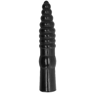 All Black Analdildo är en svart, räfflad, konisk leksak med en strukturerad yta och bredare bas. Perfekt för fans av grova sexleksaker, det fungerar smidigt med vattenbaserat glidmedel för en förbättrad upplevelse.