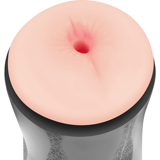 Jamyjob Dubbel Masturbator har en cylindrisk design med mjuk, rosa Realistisk Öppning i silikon på toppen, vilket ger en verklighetstrogen upplevelse.