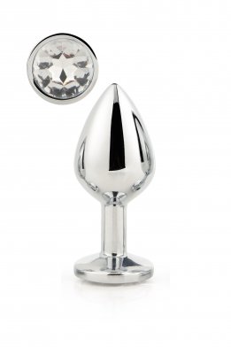 The Gleaming Silver Plug Medium är tillverkad av rostfritt stål med en ädelstensliknande ände, uppvisad i en utsökt närbild av ädelstensdetaljerna för förbättrad anal njutning.