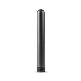 En svart, cylindrisk piskantenn med en gängad bas sitter mot en vit bakgrund, vilket återspeglar den eleganta designen som är typisk för föremål som Anal Rengöring - Anal Shower Nozzle.