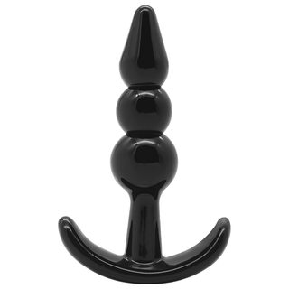 Analträning Ankar Buttplug 4-pack har en svart design med flera pärlor med ett böjt handtag vid basen, perfekt för att utforska analträning.