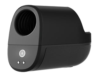 Arcwave Ion Masturbator är en elegant svart enhet med modern design, med en cirkulär öppning, två små främre indikatorlampor och innovativ lufttrycksteknologi för en förbättrad upplevelse.