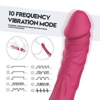 Dildovibrator i mjuk silikon med realistisk form, 10 vibrationslägen. Färg: rosa.