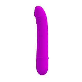 Mot en vit bakgrund står Pretty Love Beck – en elegant lila silikonvibrator med en slät, böjd design och strukturerad spets – upprätt. Denna eleganta sexleksak erbjuder en förbättrad upplevelse när den används med ditt föredragna glidmedel.