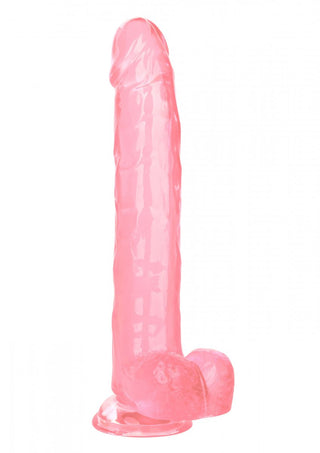 Queen Size Dildo 25cm är en rosa, genomskinlig vuxenleksak av gummi med fallisk form och slät, detaljerad struktur, med en sugkoppsbas för stabilitet mot en vanlig vit bakgrund.
