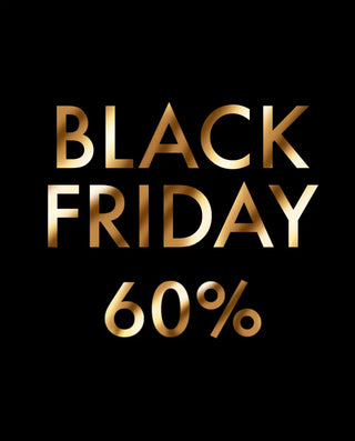 Black Friday-banner med elegant guldfärgad text mot svart bakgrund och erbjudande om 60% rabatt
