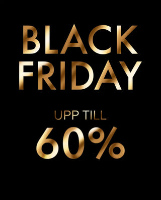 Black Friday-banner med elegant guldfärgad text mot svart bakgrund och erbjudande om 60% rabatt för mobil