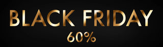 Black Friday-banner med elegant guldfärgad text mot svart bakgrund och erbjudande om 60% rabatt