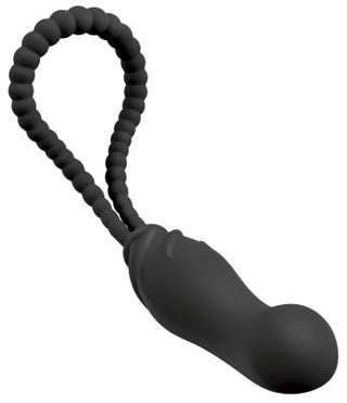 Black Velvets Strapless Strapon är en svart vibrerande leksak i silikon med ett rundat huvud och ett flexibelt ögla handtag, perfekt för personligt nöje.