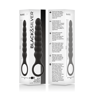 Upptäck den eleganta, eleganta svarta och silverförpackningen av Silver Bob Powerful Anal-Beads. Tillverkade av premium silikon, erbjuder de olika vibrationslägen för en njutbar upplevelse och nya förnimmelser varje gång.