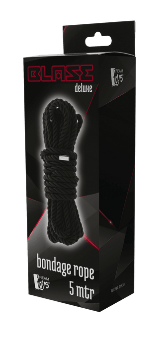 Blaze 5 m Svart Bondage Rep är ett elegant, svart BDSM-rep tillverkat av slitstark nylon och mäter imponerande 5 meter i längd.
