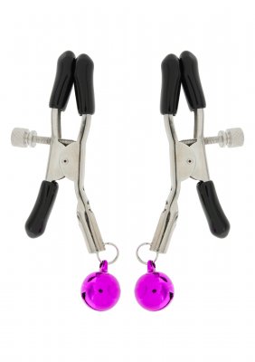 Bröstklämmor - ToyJoy - Nipple Teaser har justerbara metallklämmor med svarta gummispetsar, avslutade med charmiga lila klockor för en lockande tilltalande.