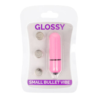 Packa en Glossy Bulletvibrator - 5,8 cm, med en elegant rosa design gjord av hållbar ABS-plast, komplett med tre batterier för förbättrad klitorisstimulering.