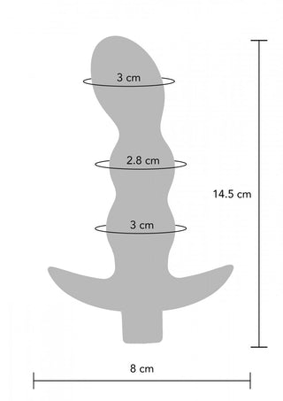 Risque Buttplug har en lökformad siluett med dimensioner på 14,5 cm i höjd, 8 cm i bredd och diametrar från 2,8 till 3 cm.