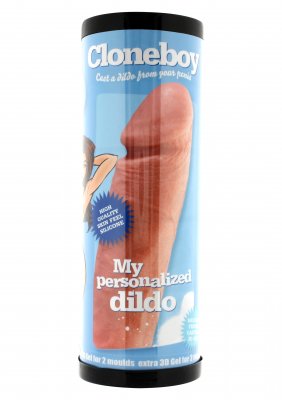 Ett cylindriskt paket som heter Cloneboy Personal Dildo, för ett DIY-silikonkit, gjort med hudvänligt material för att skapa din egen klon.