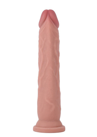 Upplev Deluxe Dual Density Dildo, som erbjuder en fantastiskt realistisk känsla. Detta köttfärgade silikonunderverk har en slät yta med invecklade venliknande mönster och inkluderar en detaljerad textur och sugbas för ökad njutning.