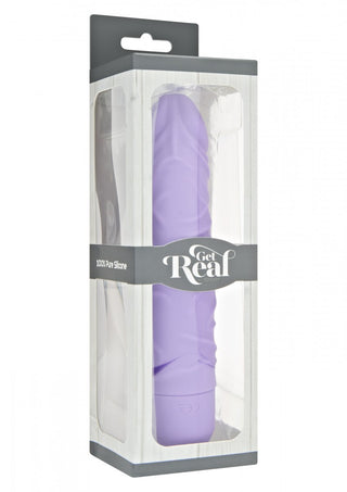 Get Real - 20 cm Lila, en lila silikonvibrator, är utsökt förpackad i transparent förpackning och passar sömlöst med vattenbaserat glidmedel.