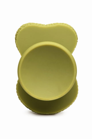 Ett förtjusande Swamp Monster Dildo-set tillverkat av högkvalitativt silikon, med två björnformade skålar, en stor och en liten, snyggt staplade tillsammans.