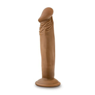 Dr.Skin 15 cm Sugproppsdildo, en fallusformad silikondildo i brunt med en platt bas, står upprätt på en vit bakgrund.