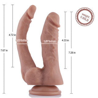 Utforska Hismith Dubbel Dildo - silikonleksak med dubbla ändar med en sugbas och realistisk textur. Kompatibel med Vac-U-Lock för mångsidig njutning. Elegant utställd på en vit bakgrund.