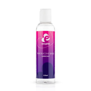 Easyglide Thin Silikon, med sin lila etikett och logotyp, ger en smidig och långvarig glidupplevelse med en 150 ml silikonbaserad formula.