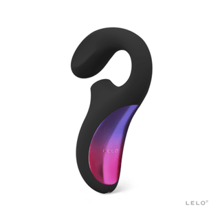 Enigma Cruise LELO är en svart och rosa elektronisk massageapparat med en smidig, ergonomisk design.