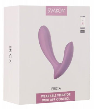 Box av Svakom Erica app-styrd vibrator, som framhäver dess ergonomiska design med produktbild och förpackning.