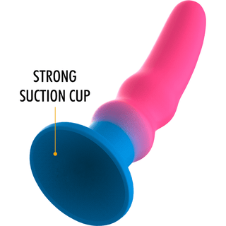 Mythology Fantasy Dildo i levande rosa och blå silikon, med en stark sugkoppsbas, erbjuder en förtrollande fantasiupplevelse.