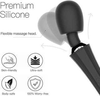 Lila stavvibrator i silikon med ett flexibelt, rundat huvud och ett smidigt handtag, avsedd för utvändig massage.