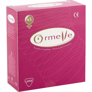 Femidom Kondomer 5-pack innehåller fem delar, märkta med en feminin symbol och LATEX-etikett, vilket garanterar en säker upplevelse av högsta kvalitet.