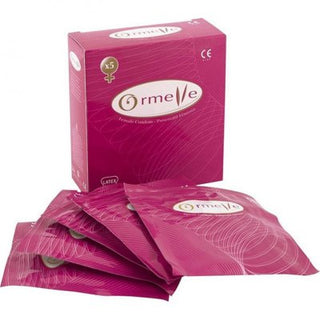 Femidom Kondomer 5-Pack kommer i en stilren kartong med fem rosa omslag med dekorativa linjer, som utlovar högsta kvalitet för en säker upplevelse.