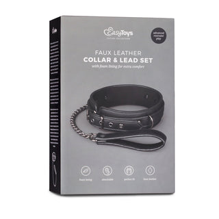 Box med Bdsm Halsband Med Koppel, en fetischkrage med läderimitation, skumfoder och en fästbar design för snygga äventyr.