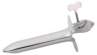 Vaginal Speculum - Metall har en silverdesign med en metallskruvmekanism för justering av bredden.